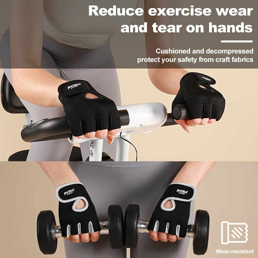 Breathable Sports Gloves with Silicone Non-Slip Palm Matrix, Half Finger Gym Fitness Gloves with Ventilated Back, Durable Polyester Hand Washable Fingerless Cycling Training Gloves - For Men & Women - Suitable for Cycling, Gy